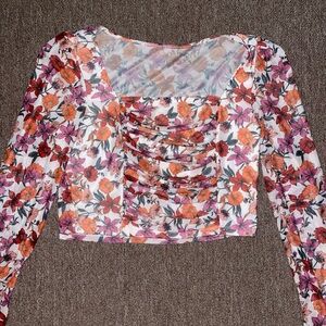 Floral Long Sleeve Cropped Blouse